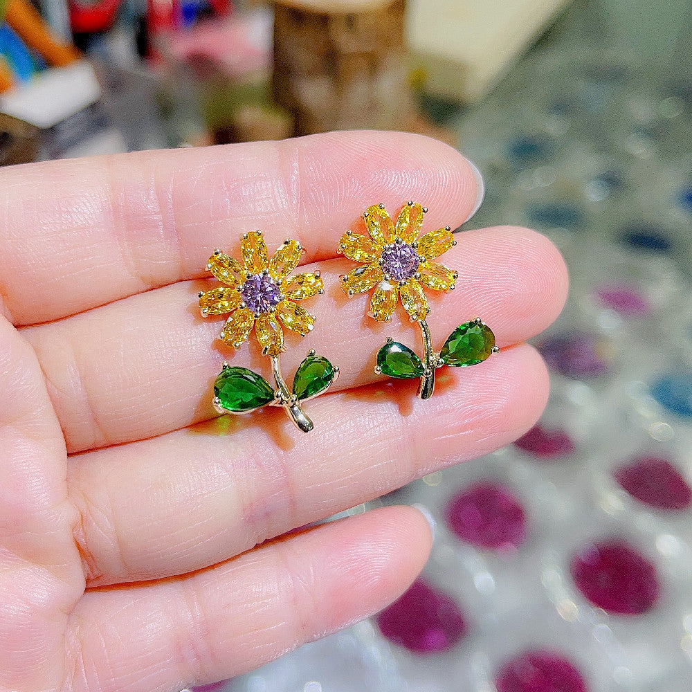 1 Pair Fashion Flower Plating Copper Zircon Drop Earrings
