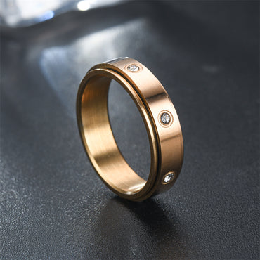 New Simple Rhinestone Decompression Rotatable Stainless Steel Ring