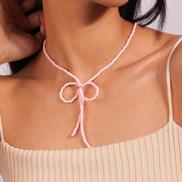 Sweet Simple Style Bow Knot Glass Women's Pendant Necklace