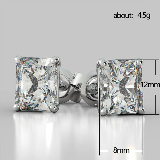 Classic Four-claw Square Zircon Copper White Gold Simple Earrings