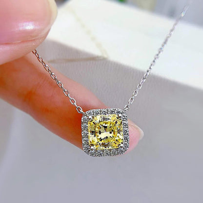 Simple Style Square Sterling Silver Plating Inlay High Carbon Diamond Pendant Necklace