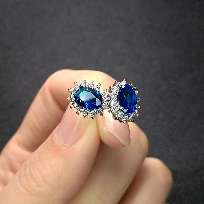 Wholesale Fashion Imitation Blue Crystal Sapphire Sunflower Jewelry Set