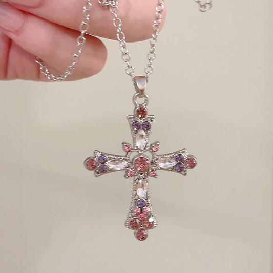 Ig Style Y2k Cross Heart Shape Rhinestones Alloy Wholesale Pendant Necklace