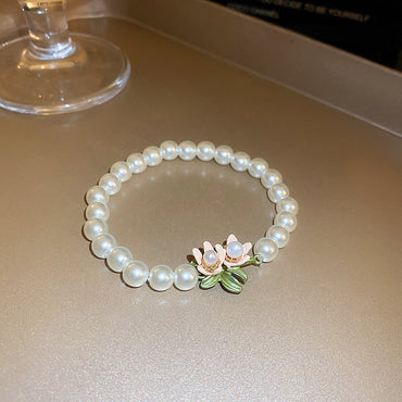 Ig Style Modern Style Round Flower Freshwater Pearl Metal Beaded Plating Inlay Rhinestones Bracelets