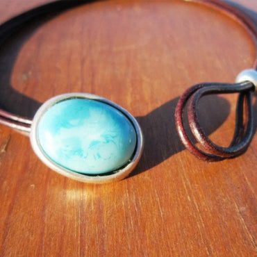 Vintage Style Oval Pu Leather Inlay Turquoise Women's Choker