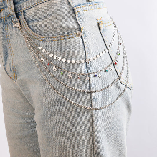 European And American Punk Hip-hop Jewelry Color Diamond Multi-layer Trouser Chain