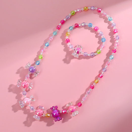 Cute Candy Resin Beaded No Inlaid Bracelets Necklace 2 Piece Set