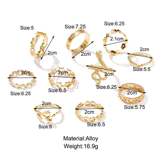 Fashion Geometric Animal Alloy Plating No Inlaid Open Ring 10 Pieces