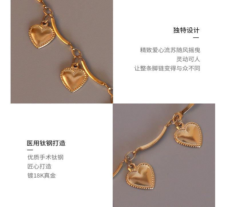 Fashion Heart-shape Titanium Steel Anklet Wholesale