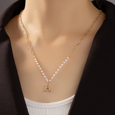 Pearl Fashion Rhinestone Letter Sweater Necklace Long Sweater Chain