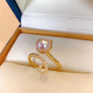 Elegant Cat Freshwater Pearl Inlay Artificial Gemstones Rings