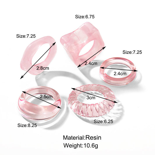 Wholesale Joint Ring Set 5-piece Creative Simple Resin Transparent Ring