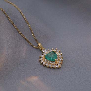 Luxurious Heart Shape Titanium Steel Inlay Zircon Women's Earrings Necklace Jewelry Set