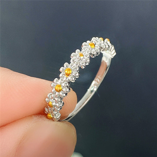 Korean Style Jewelry Sweet Daisy Flower Two-color Copper Ring Wholesale