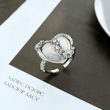 Fashion Heart Shape Alloy Inlay Zircon Women's Open Ring