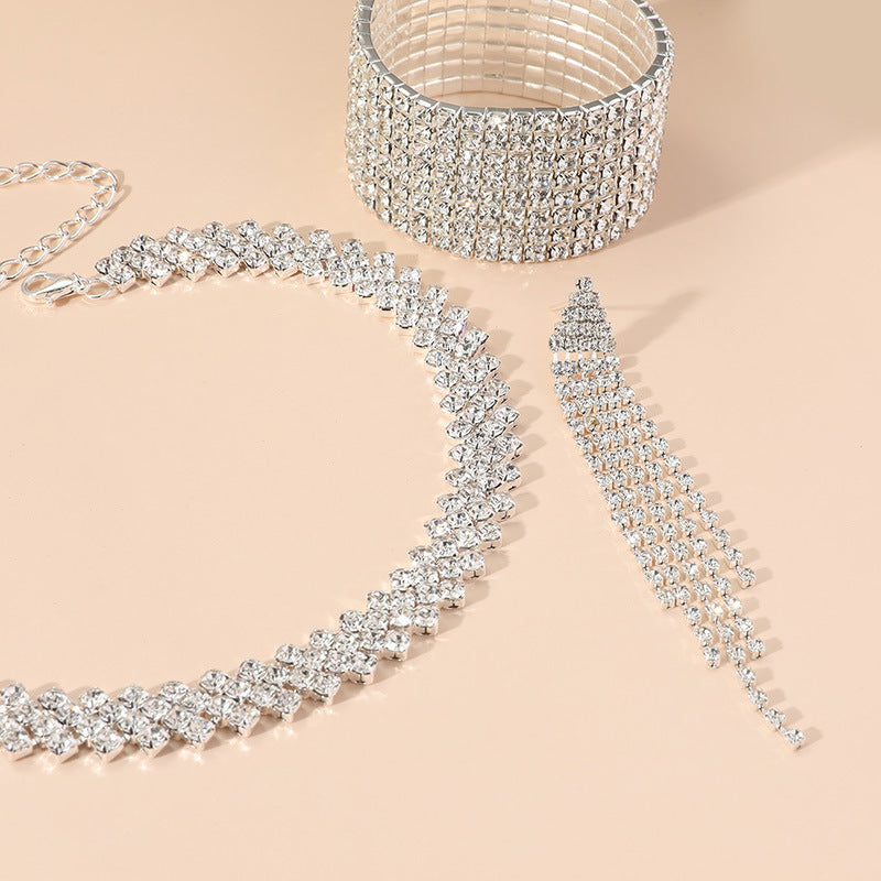 1 Set Simple Style Tassel Solid Color Rhinestone Women's Bracelets Earrings Necklace