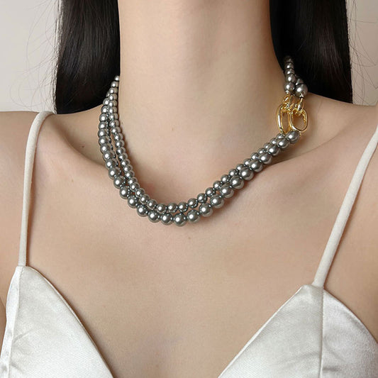 Elegant Geometric Imitation Pearl Plating Women's Necklace