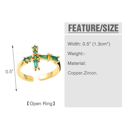 Fashion Emerald Malachite Green Zircon Green Diamond Cross Heart-shaped Ring Copper