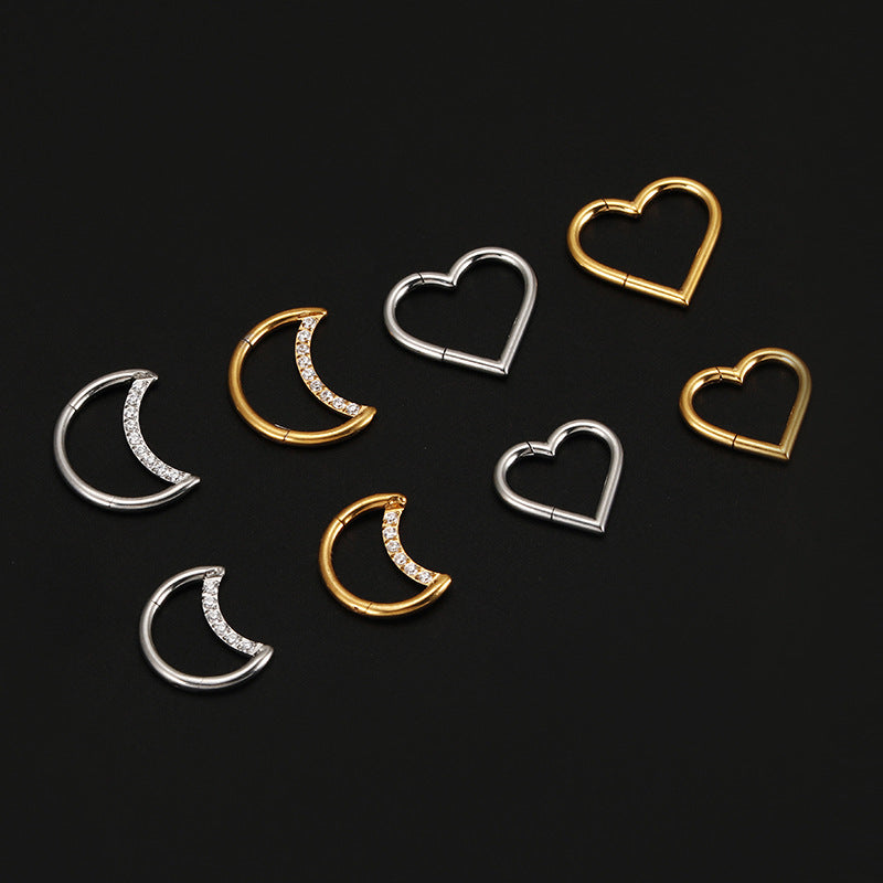 Streetwear Moon Heart Shape Stainless Steel Nose Ring