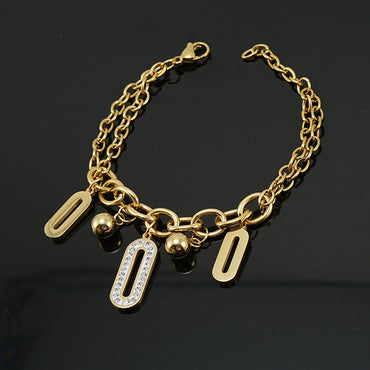 Fashionable and versatile 18K gold titanium steel oval diamond set bracelet women, European and American simple stainless steel bracelet bracelet women
