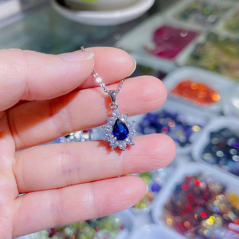 Fashion Water Droplets Alloy Inlay Artificial Crystal Zircon Pendant Necklace 1 Piece