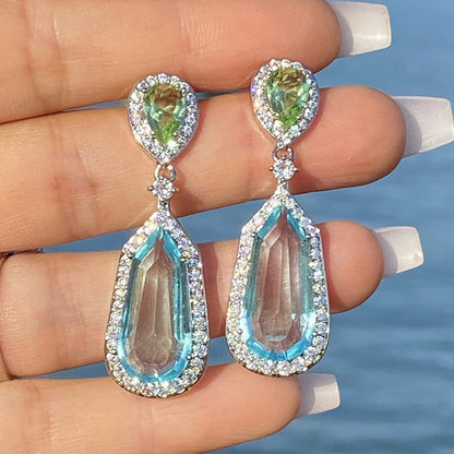 Fashion Sea Blue Zircon Geometric Copper Earrings Wholesale