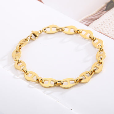Europe America Geometric Chain 18k Gold-plated Necklace Bracelet Stainless Steel Jewelry