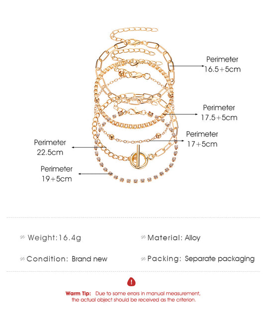 Fashion Multi-layer Creative Ot Buckle Diamond-studded Chain Bracelet 4-piece Set Wholesale