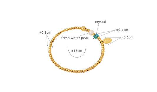 Casual Solid Color Titanium Steel Bracelets Beaded Crystal Pearl Stainless Steel Bracelets