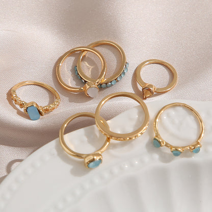 Wholesale Jewelry Inlaid Rhinestone Ring Combination 7 Piece Set Nihaojewelry