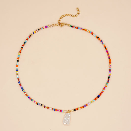 1 Piece Bohemian Round Imitation Pearl Irregular Beaded Women's Pendant Necklace