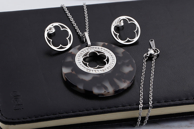 Fashion Water Droplets Heart Shape Titanium Steel Inlay Rhinestones Earrings Necklace 1 Set