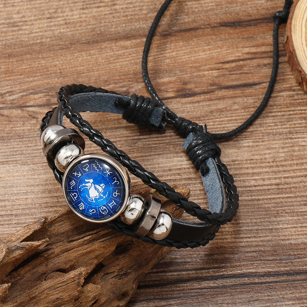 Retro Constellation Pu Leather Knitting Unisex Bracelets