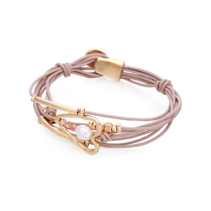 Wholesale Jewelry Ethnic Hollow Heart Pendant Pearl Multilayer Bracelet Nihaojewelry