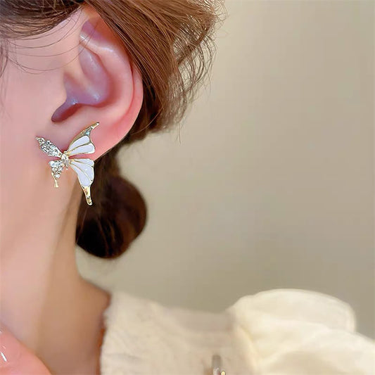 S925 Silver Needle Fashion Liquid Butterfly Stud Earrings Temperament Light Luxury Niche Luxury Earrings New Explosive Unique Earrings