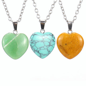 Simple Style Heart Shape Natural Stone Ferroalloy Knitting Pendant Necklace