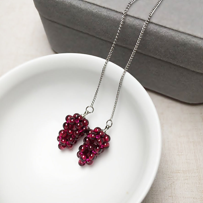 1 Pair Elegant Grape Garnet Handmade Drop Earrings Ear Line
