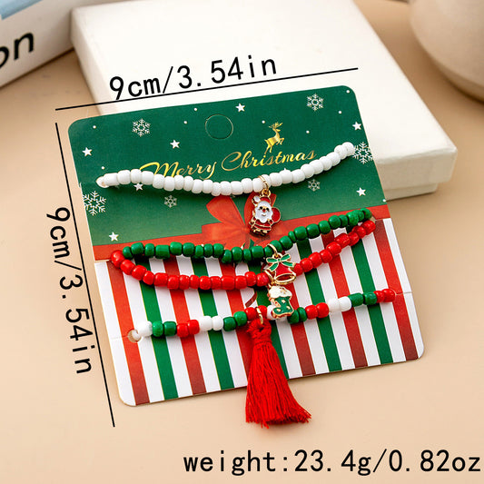 Cartoon Style Christmas Tree Santa Claus Bell Plastic Beaded Enamel Christmas Women's Bracelets