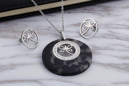 Fashion Water Droplets Heart Shape Titanium Steel Inlay Rhinestones Earrings Necklace 1 Set