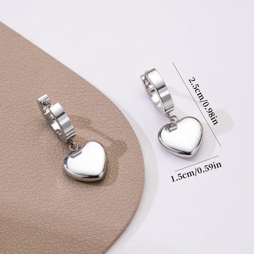 1 Pair Simple Style Heart Shape Polishing Titanium Steel Drop Earrings