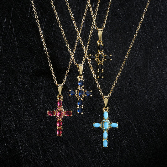 Fashion Copper Plated 18k Gold Cross Pendant Copper Necklace Jewelry