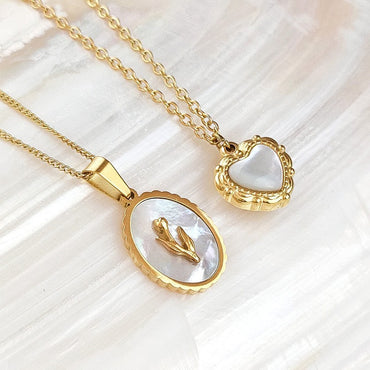Fashion Constellation Water Droplets Heart Shape Titanium Steel Inlay Rhinestones Shell Necklace 1 Piece