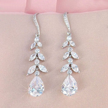 Fashion Tassel Drop-shaped Zircon Leaf Bridal Copper Earrings
