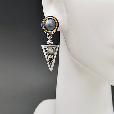 New Korean Fashion Creative Triangle Inlaid Pearl Shell Moonstone Earrings Female