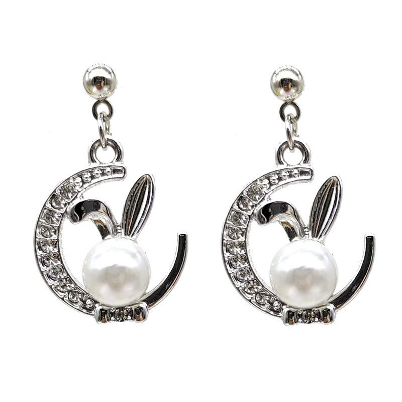Cute Rabbit Moon Alloy Plating Inlay Rhinestones Pearl Women's Earrings Necklace