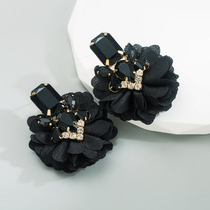 Fashion Flower Inlay Alloy Rhinestones Drop Earrings