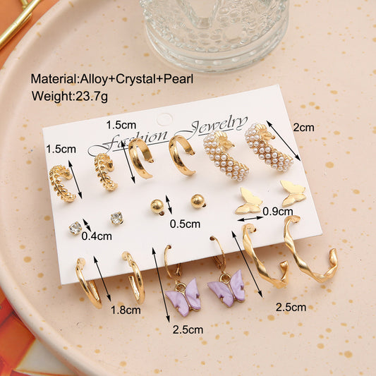 Fashion Heart Shape Butterfly Alloy Plating Inlay Rhinestones Pearl Women's Earrings 1 Set