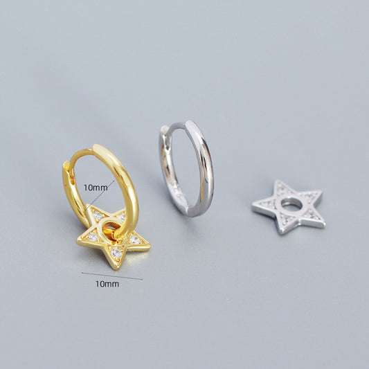 1 Pair Simple Style Pentagram Sterling Silver Plating Inlay Zircon Drop Earrings