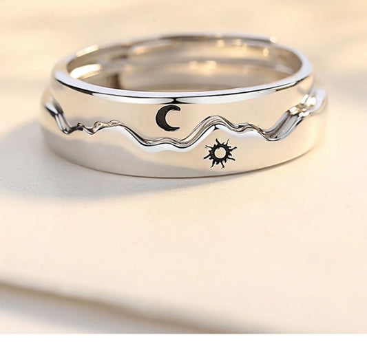 Casual Romantic Sun Moon White Copper Epoxy Open Ring