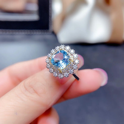 Internet Celebrity Live Streaming Imitation Natural Colorful Crystal Stone Suit Sky Blue Topaz Necklace Ring Eardrops Stud Earrings Female